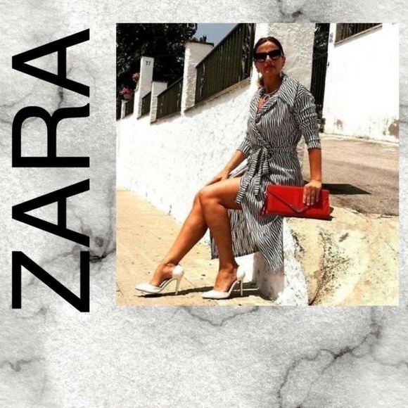 ZARA BLACK,WHITE WRAP DRESS~CUT OUT BACK~BELT~XS - Picture 3 of 6